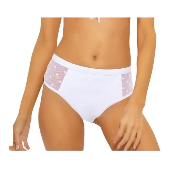 Ella Moss White Sheer Dot Panels High Waist Bikini Bottom Size Small - Picture 2 of 7